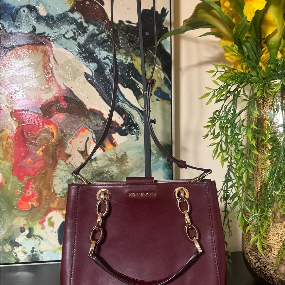 Michael Kors Burgundy Clutch with Gold Accents - Picture 6 of 7